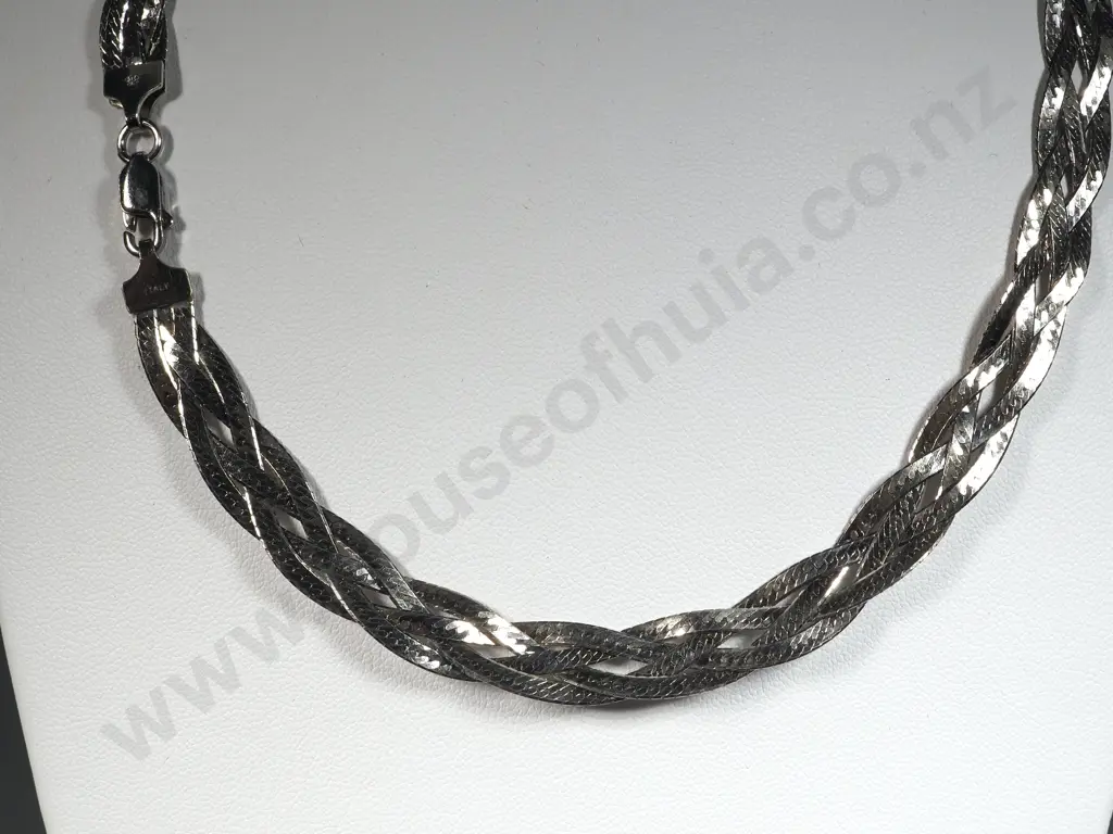 Flat Flexible Plaited Sterling Silver Chains & Bracelet. Image 1++