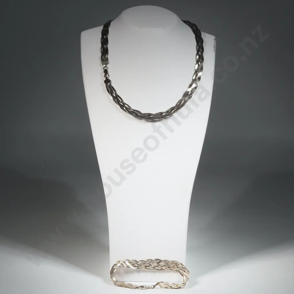 Flat Flexible Plaited Sterling Silver Chains & Bracelet. Image 1++