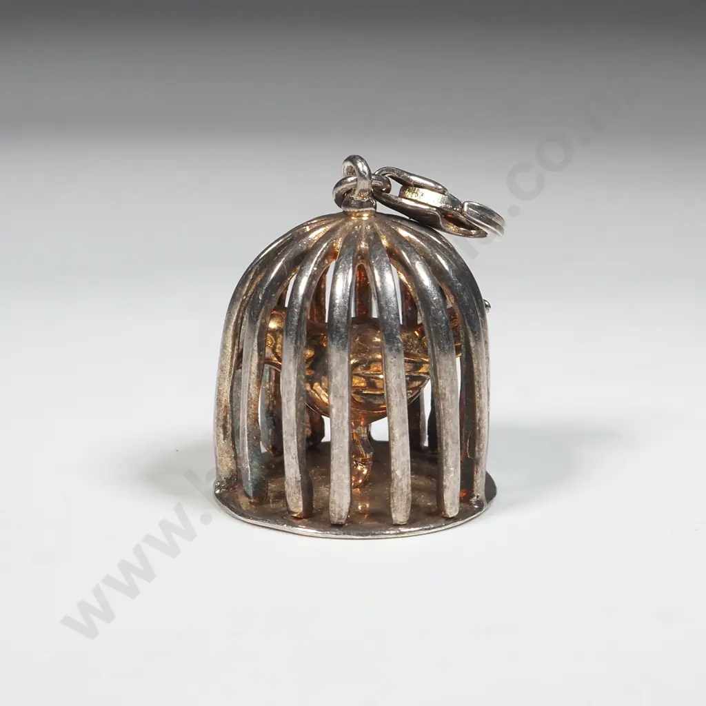Sterling Silver 'Bird in a Cage' Pendent. Image 1++