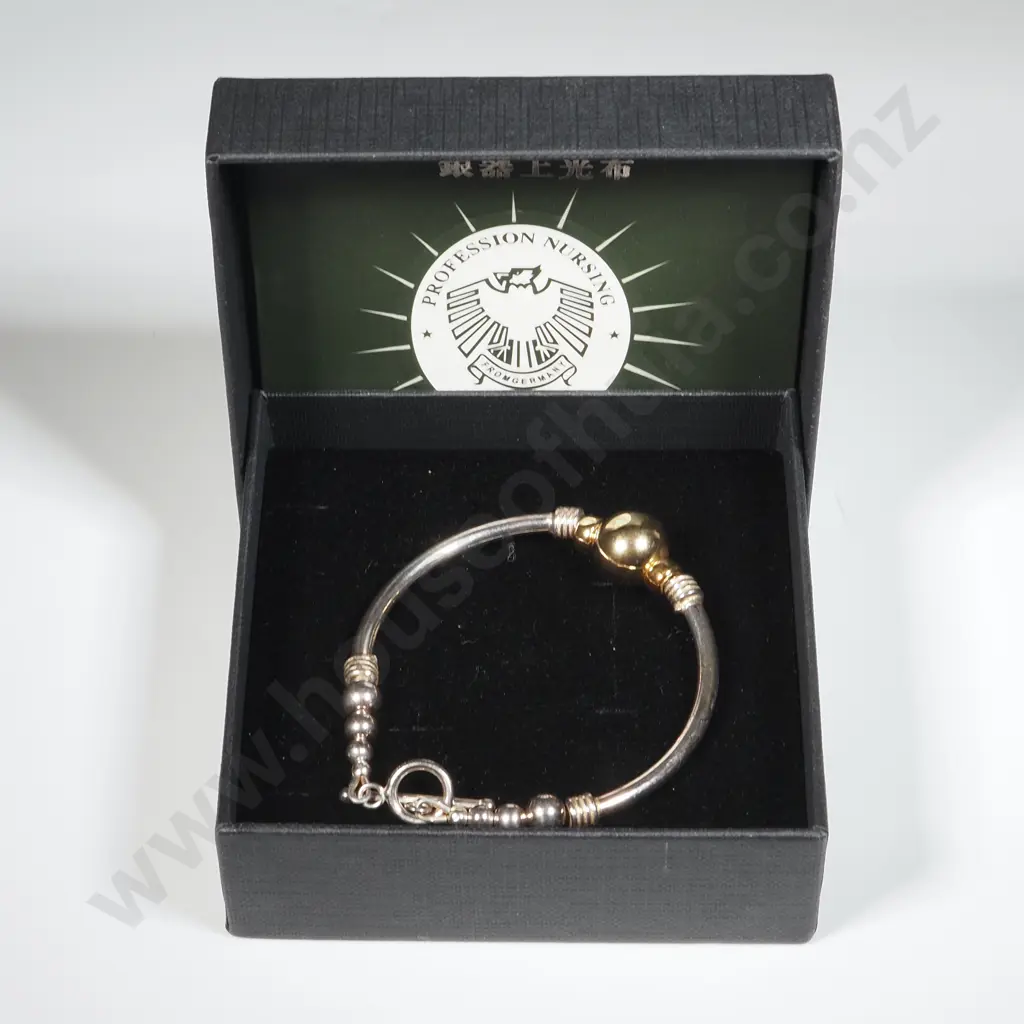 Sterling Silver Child's Bracelet with Gold Coloured Ball Charm  Image 1++