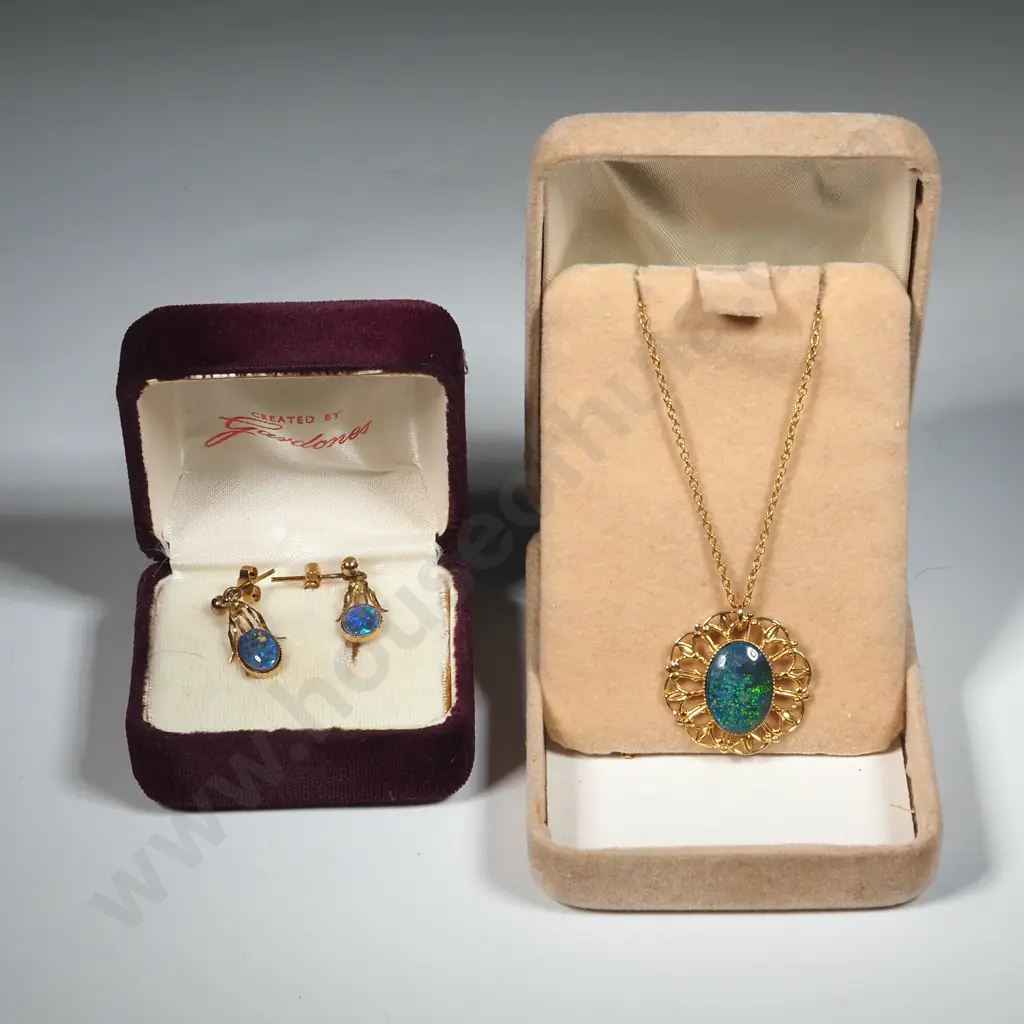 Opal Doublet Pedant on Chain & A Pair Of Opal Doublet Earrings Image 1++