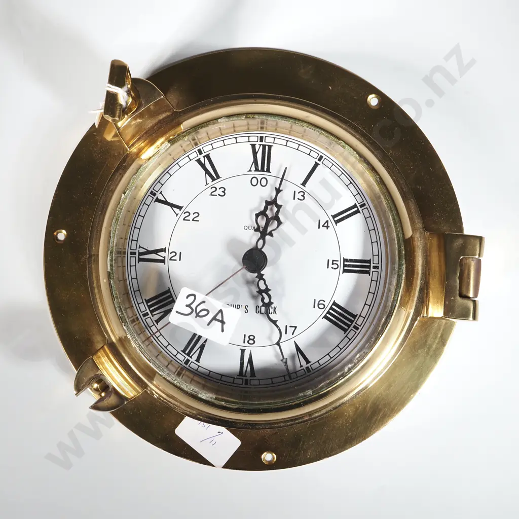 Brass Reproduction Quartz Ship's Clock. Image 1++