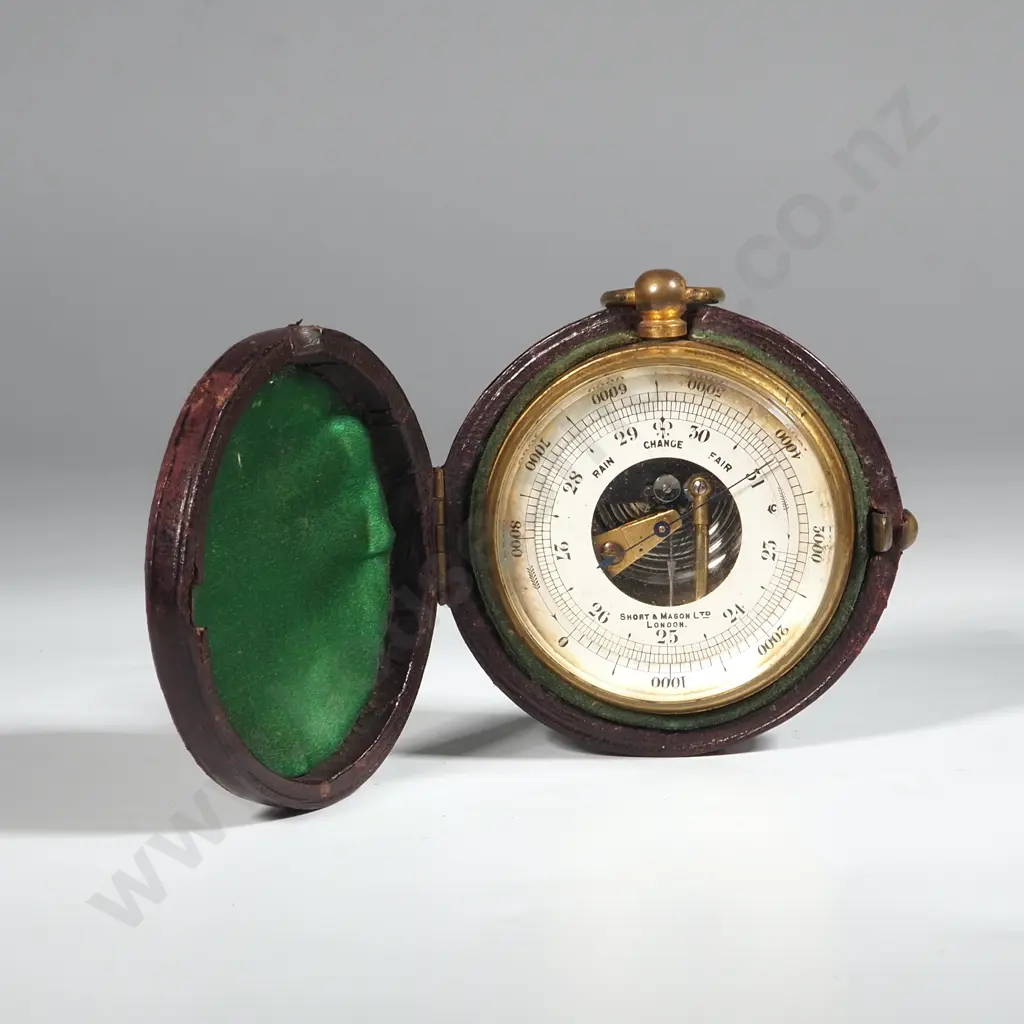Antique Aneroid Pocket Barometer in Fitted Leather Box. Image 1++