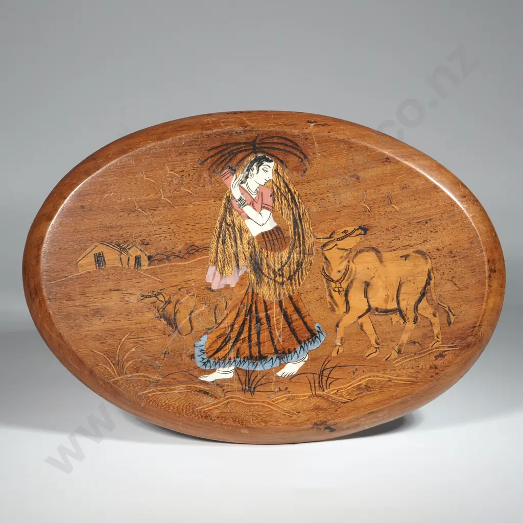 Oval Oriental Marquetry  & Bone Wall Plaque. Image 1++