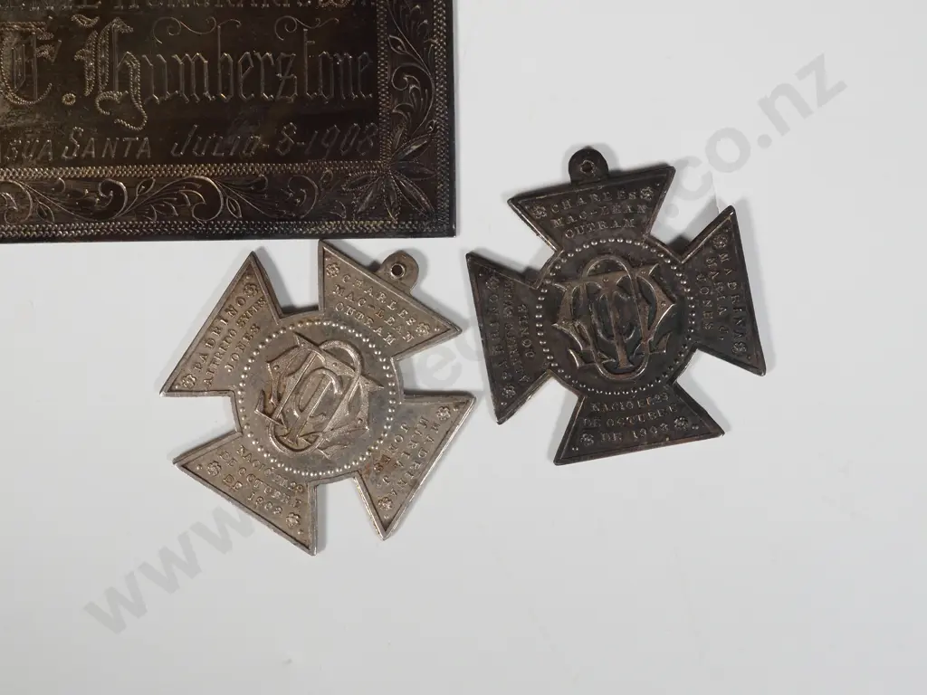 Two Sterling Silver Medals & A Sterling Silver Plaque Dated 1908. Image 1++