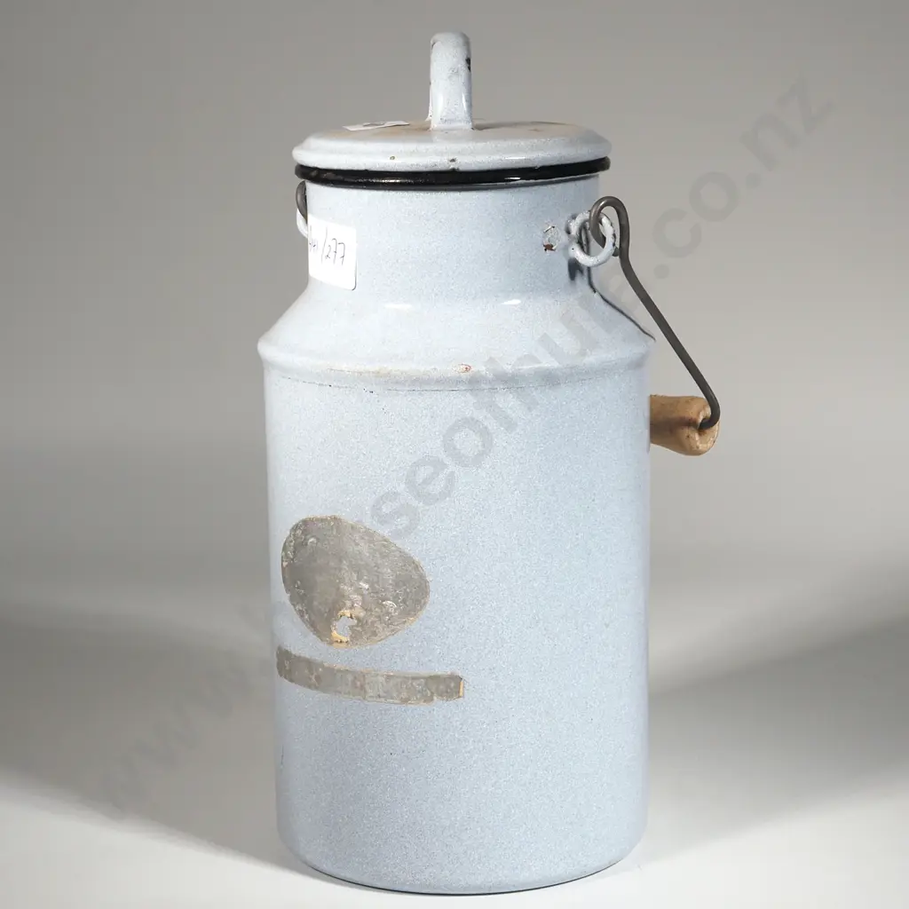 Blue/Grey Enamel Milk Jug w Handle & Lid. Image 1++