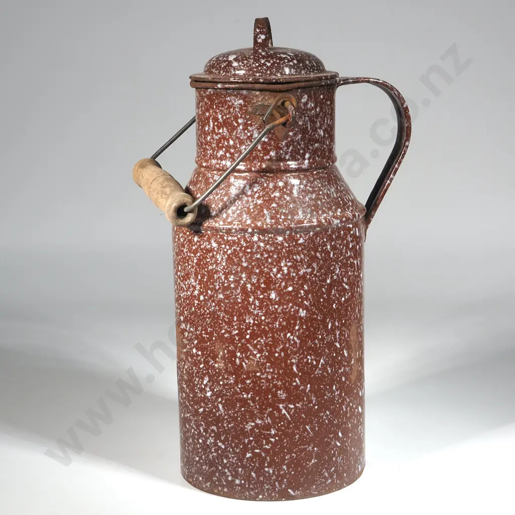 Speckled Brown Enamel Four Litre Milk Jug  With Handle & Lid Image 1++