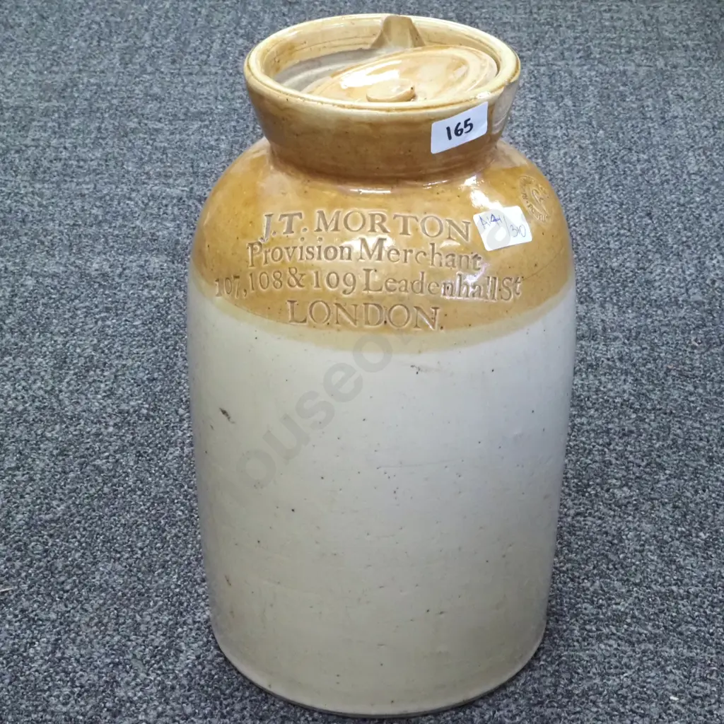 J. T. Morton Stoneware Two Gallon Crock w Lid. Image 1++