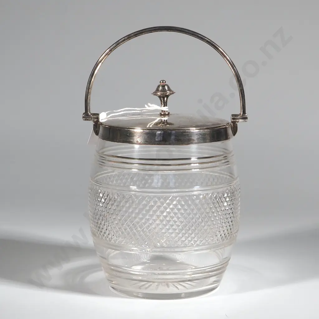 Vintage Cut Glass Biscuit Jar w EPNS Lid & Handle. Image 1++