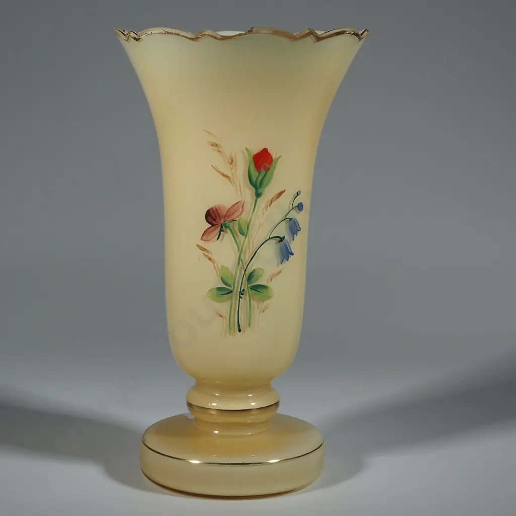 Victorian Yellow Hand Painted Vase w Floral Decoration. Image 1++