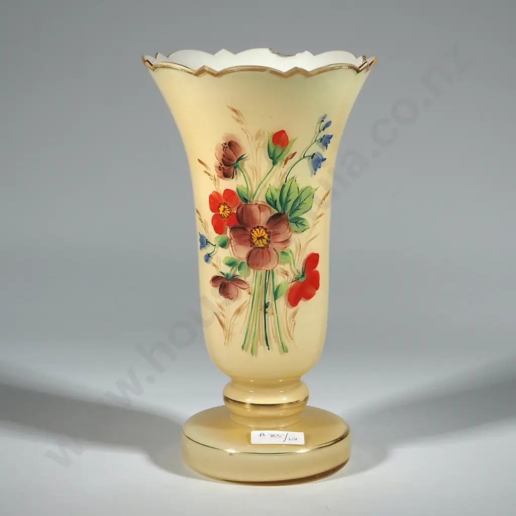 Victorian Yellow Hand Painted Vase w Floral Decoration. Image 1++