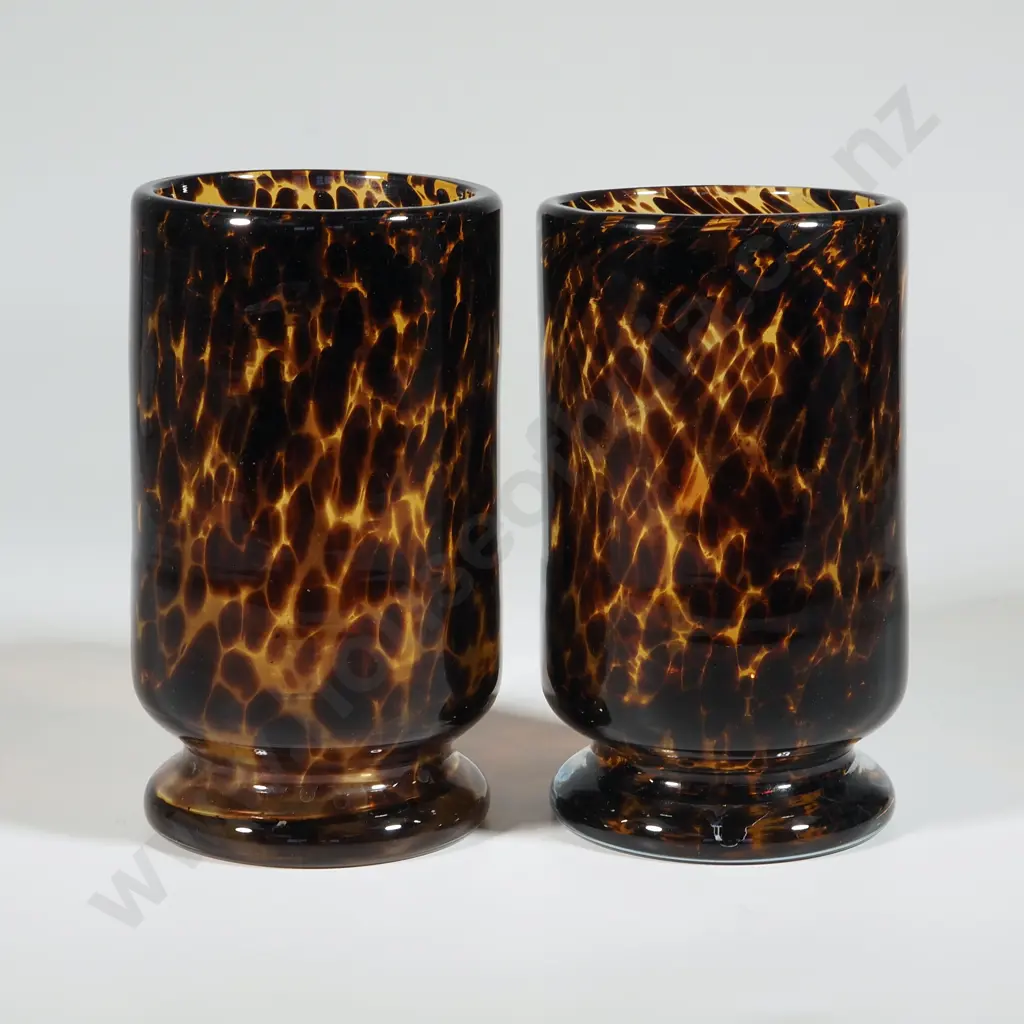 Pair of Tortoiseshell Hurricane Glass Vases. Image 1++