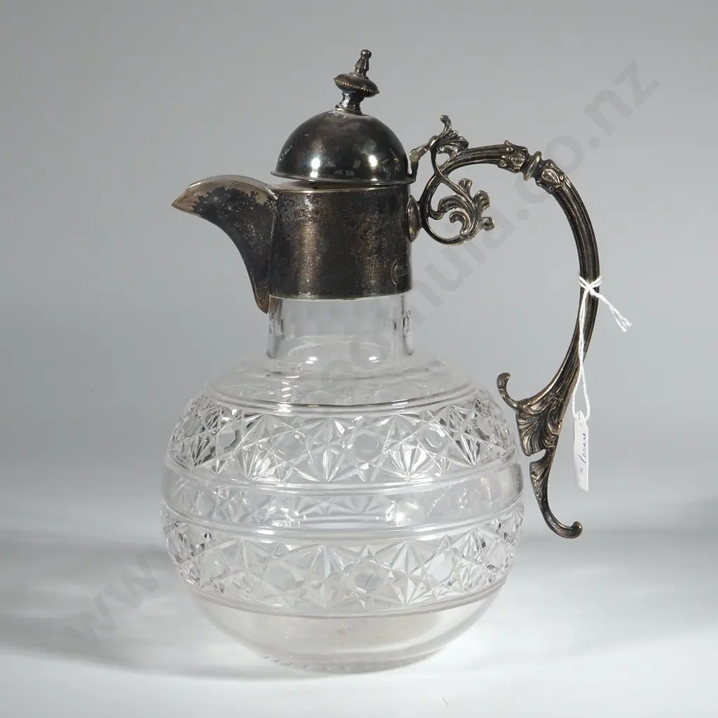 Vintage Silver Plate & Cut Glass Carafe. Image 1++