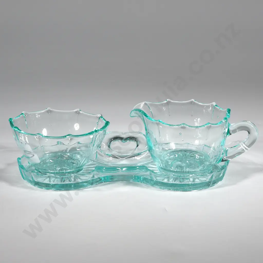 Blue Anchor Creamer & Jug on Tray w Heart Shape Decoration. Image 1++