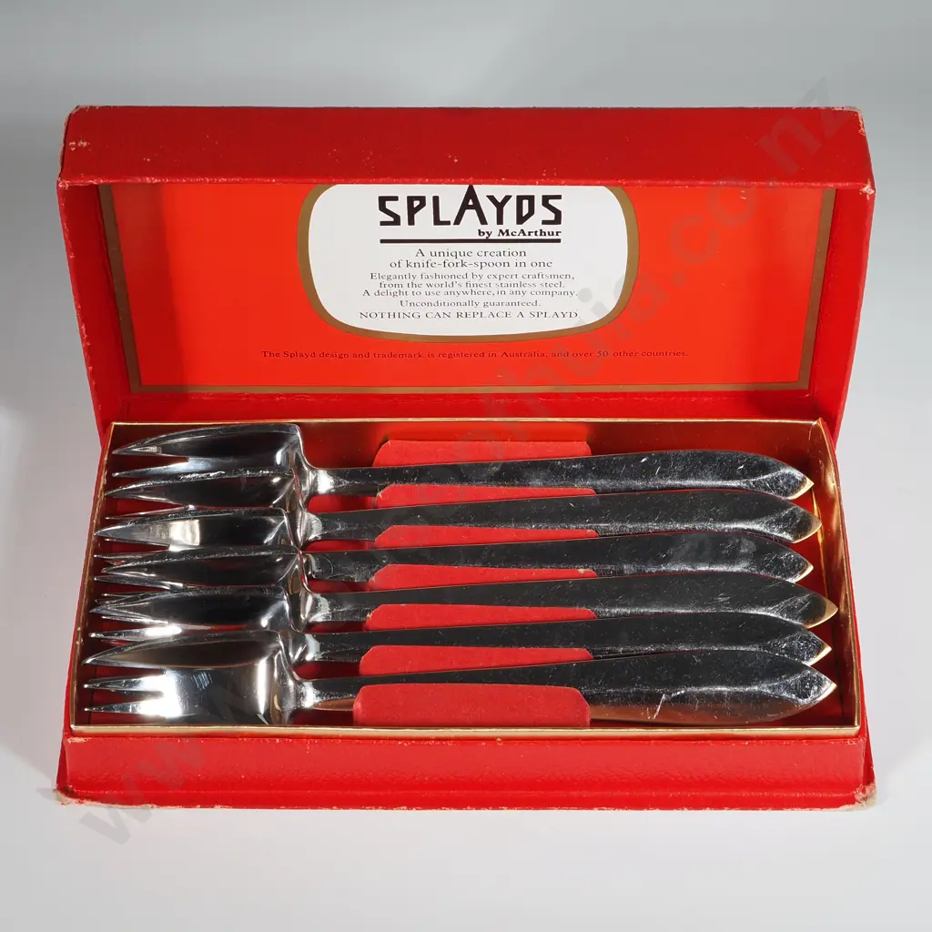 Cased Set of Six Retro "SPLAYDS" Knife/Spoon Utensils. Image 1++