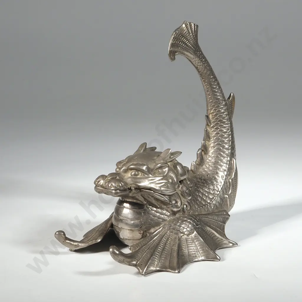 Vintage Figural Chinese Dragon Fish Inkwell. Image 1++