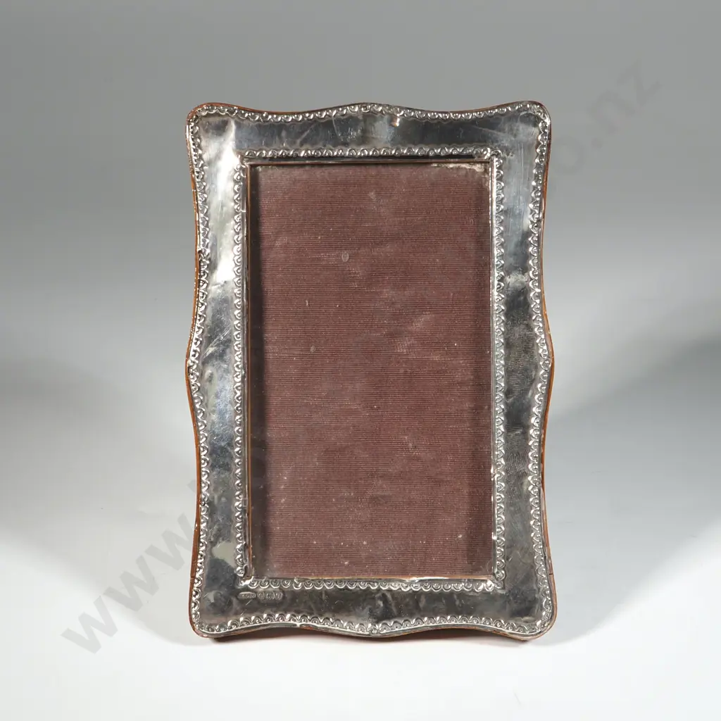 Vintage Sterling Silver Photo Frame w Oak Back-Stand. Image 1++