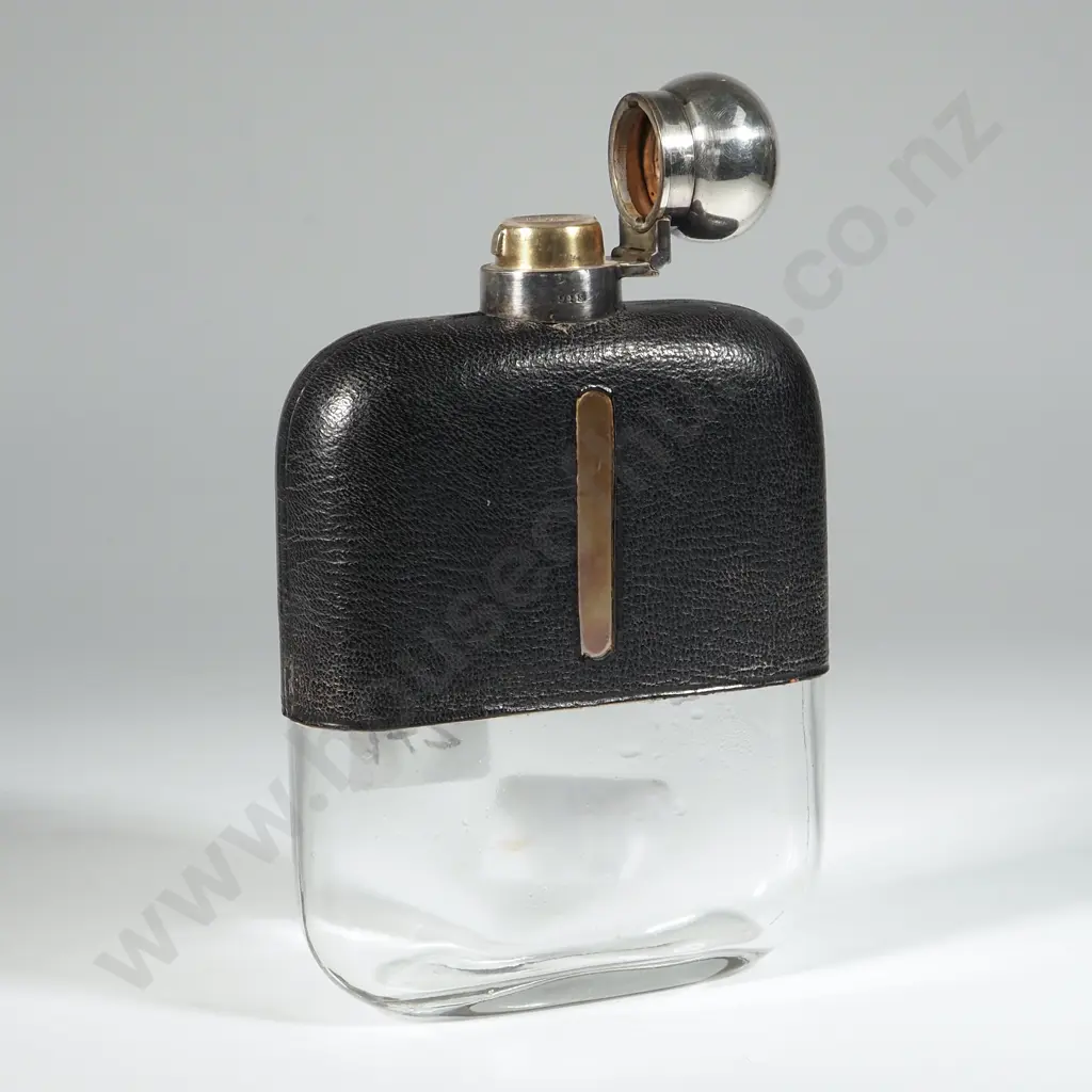 Vintage Spirit Flask w Leather Covering, & a Vintage Ballantynes Box. Image 1++