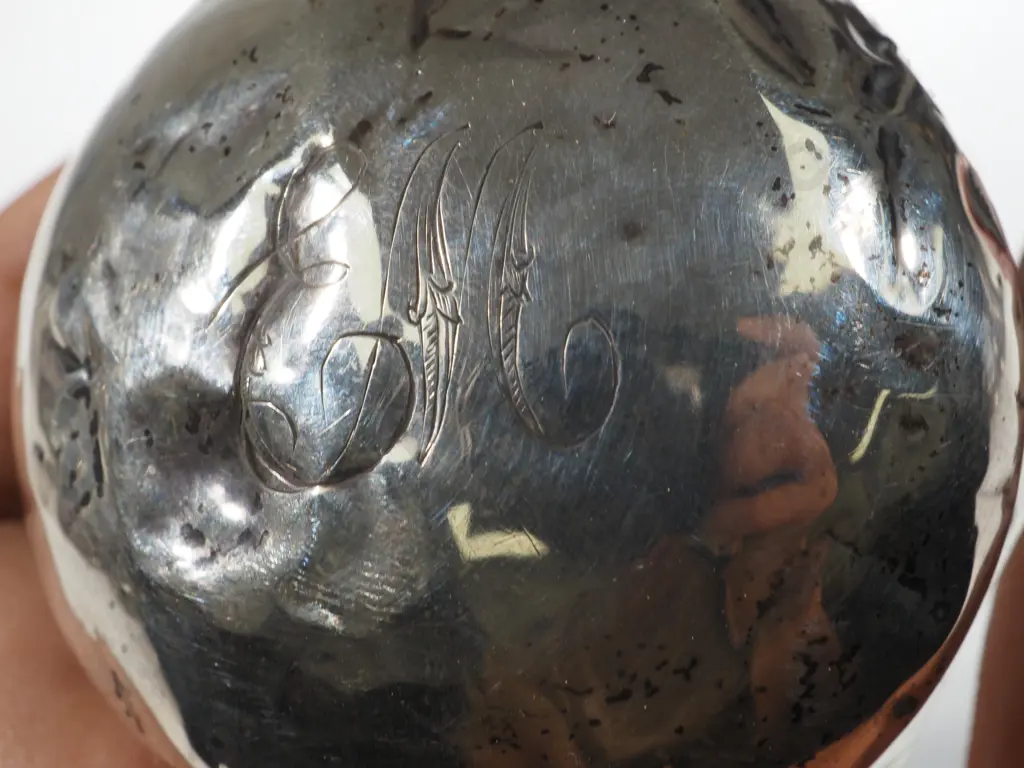 Sterling Silver & Glass Jar w Faceted Base & Initialed Lid. Image 1++