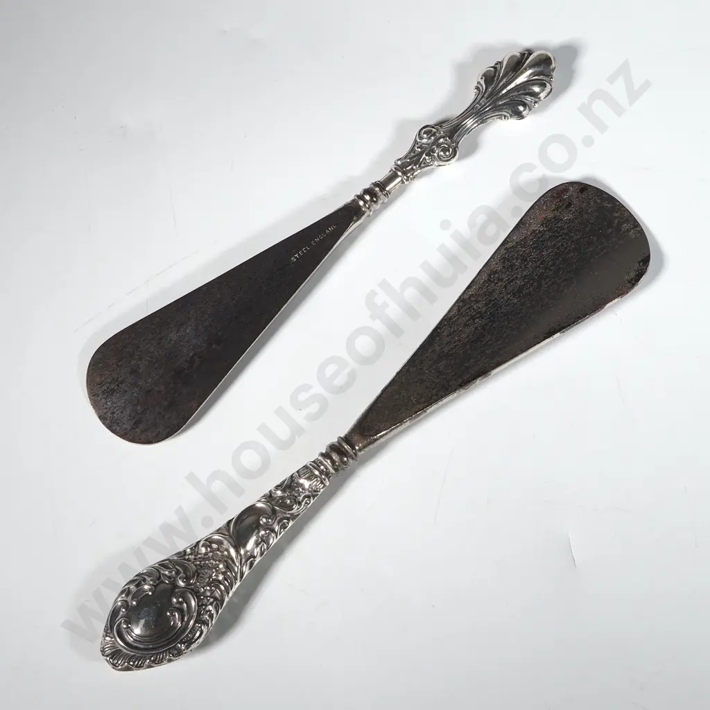 Two Antique Sterling Silver Handled Shoe Horns. Image 1++