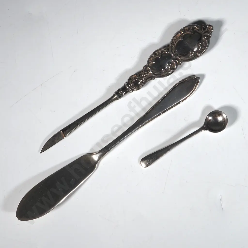 Sterling Silver Butter Knife, Mustard Spoon & Manicure Set Piece.  Image 1++