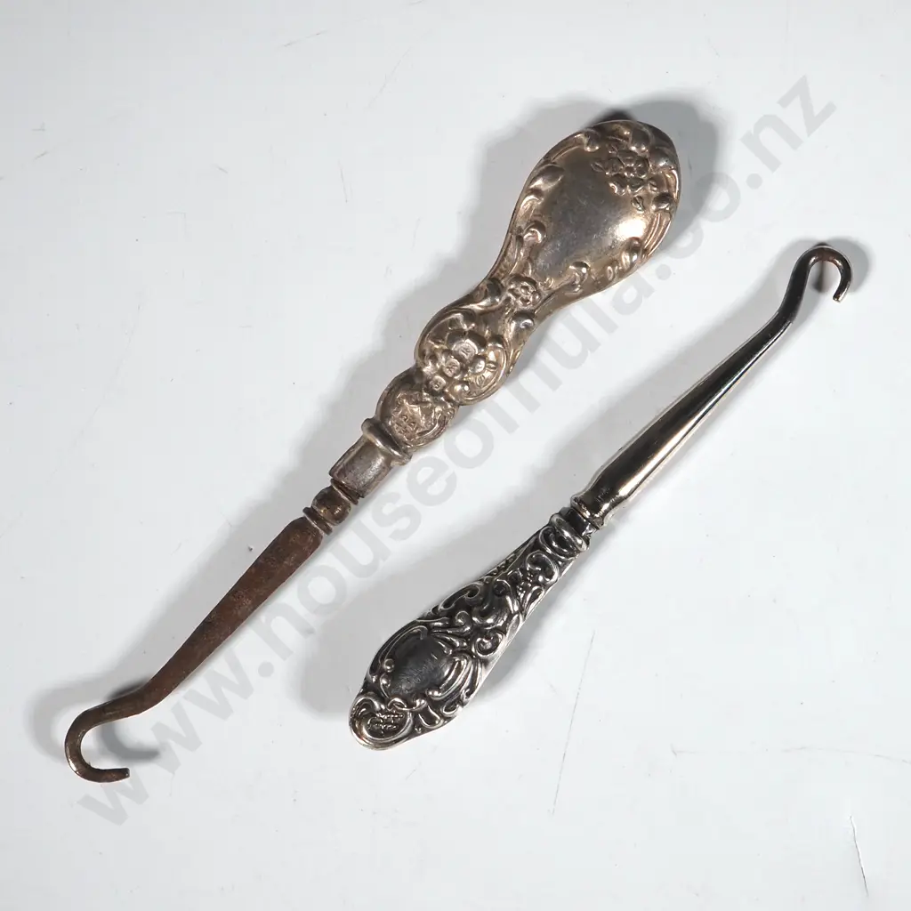 Two Antique Sterling SIlver Boot Hooks. Image 1++
