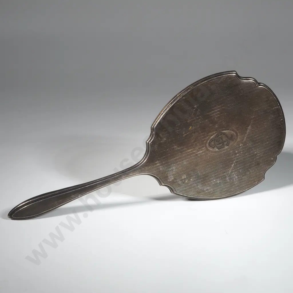 Sterling Silver Hand Mirror w Engine Turned Decoration. Image 1++