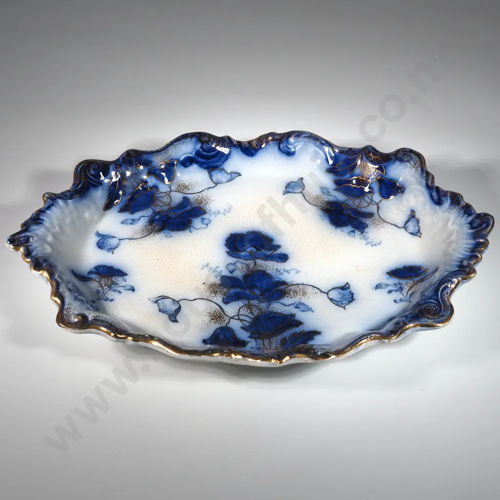 Antique Flow Blue Ashet. Image 1++