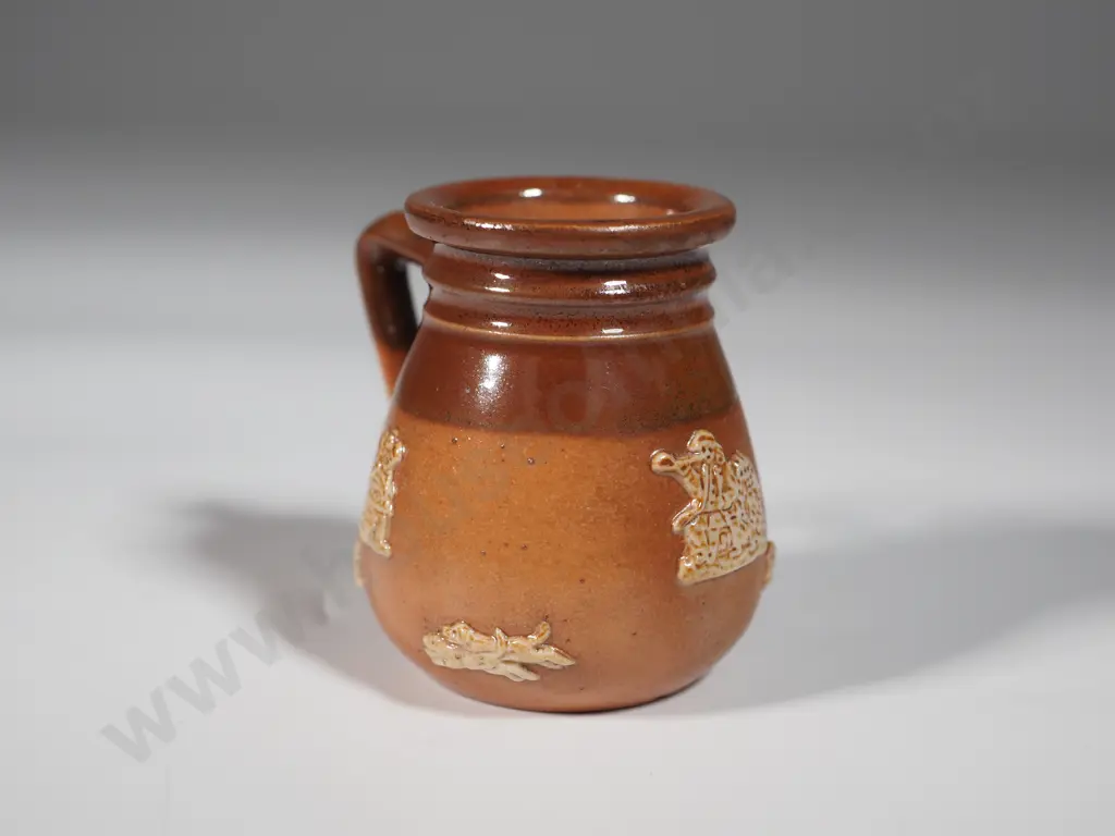 Vintage Royal Doulton England Miniature Baluster Shape Tan & Cream Stoneware Mug. Image 1++