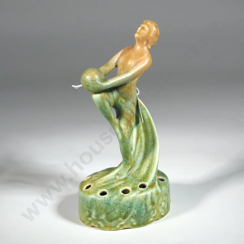 Vintage Art Deco Empire Ware Flower Frog in the Form of a Figure Holding a Ball. Image 1++