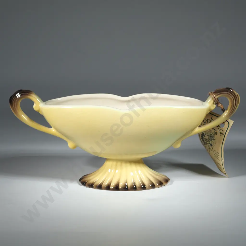 Boat-Shaped Sill Vase - Yellow w Brown Accents. Image 1++