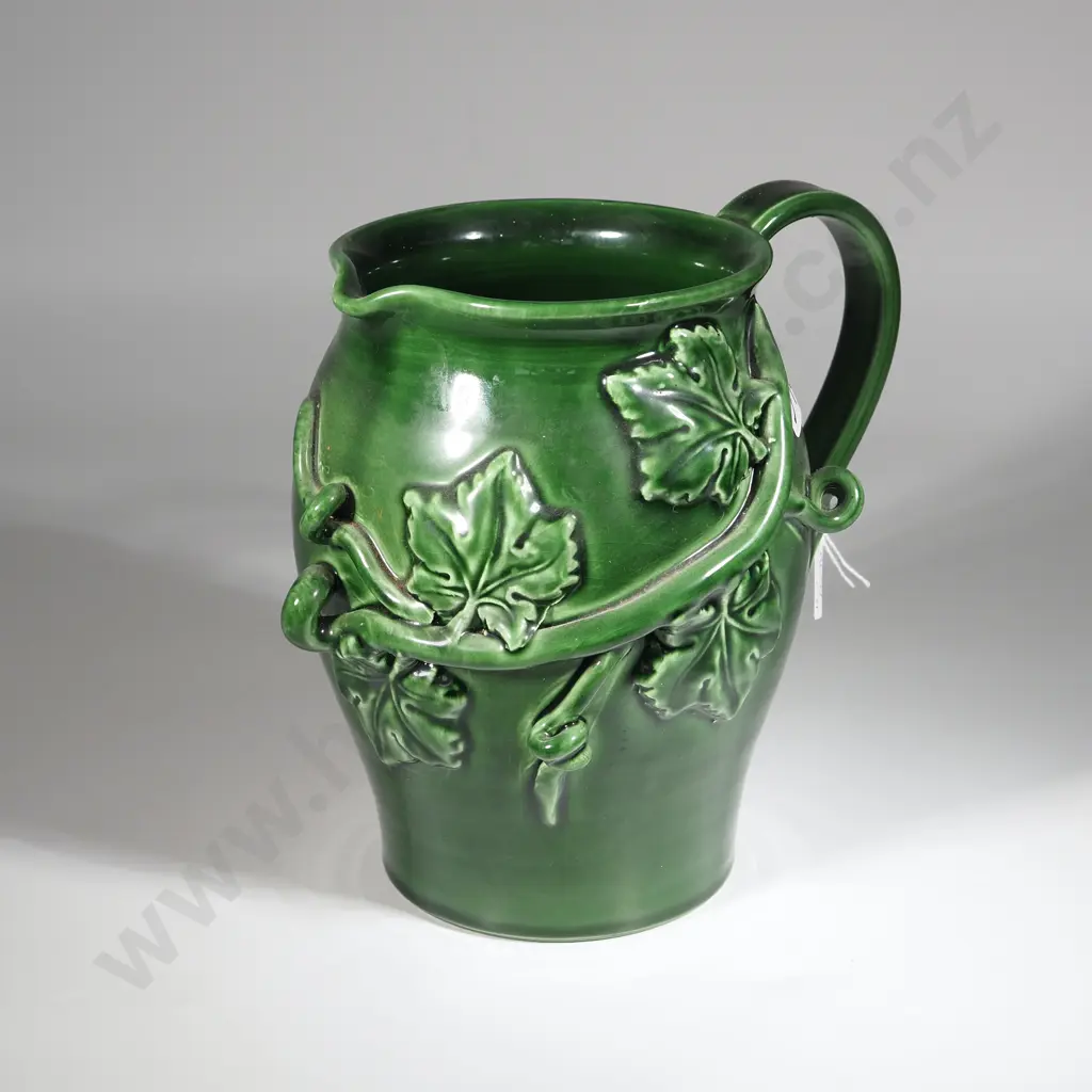 Vintage Ceramic Green Applied/Embossed Vine Leaf Pitcher. Image 1++