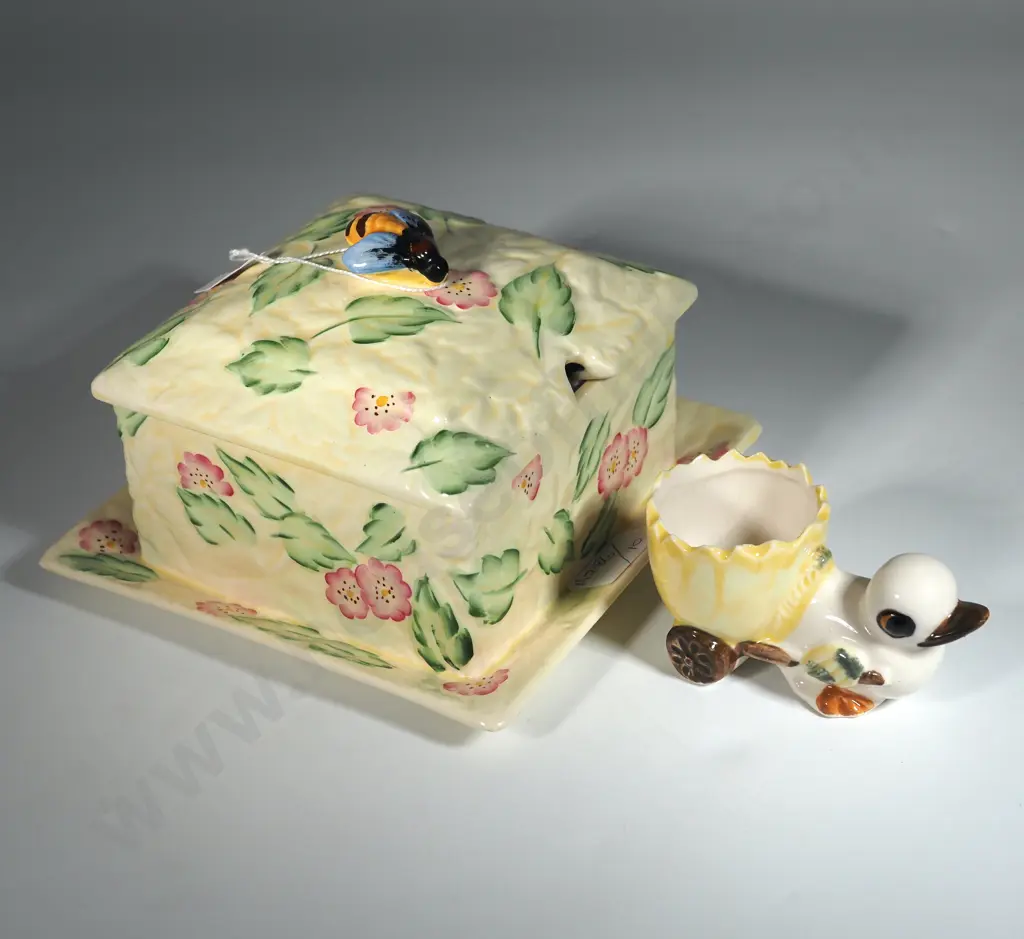 Decorative Bee & Flowers Cheese Dish, & Egg Cup. Image 1++