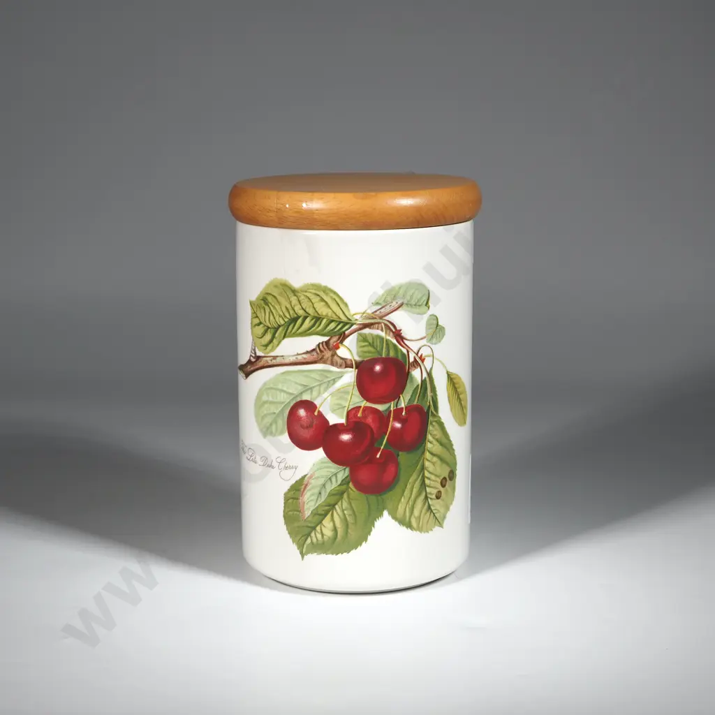 Portmeirion Pomona Cherry Canister w Wooden Lid. Image 1++