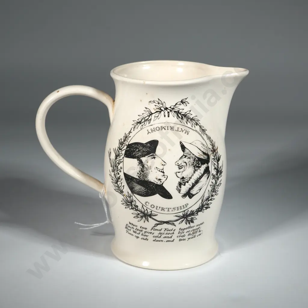 Leedsware Classical Creamware Courtship &  Matrimony Design Jug. Image 1++