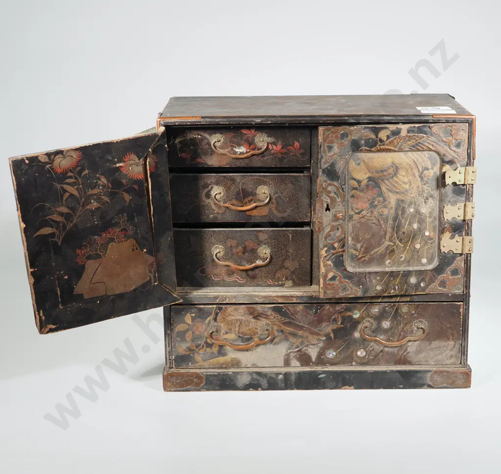 Small Antique Oriental Lacquered Cabinet. A/F Image 1++