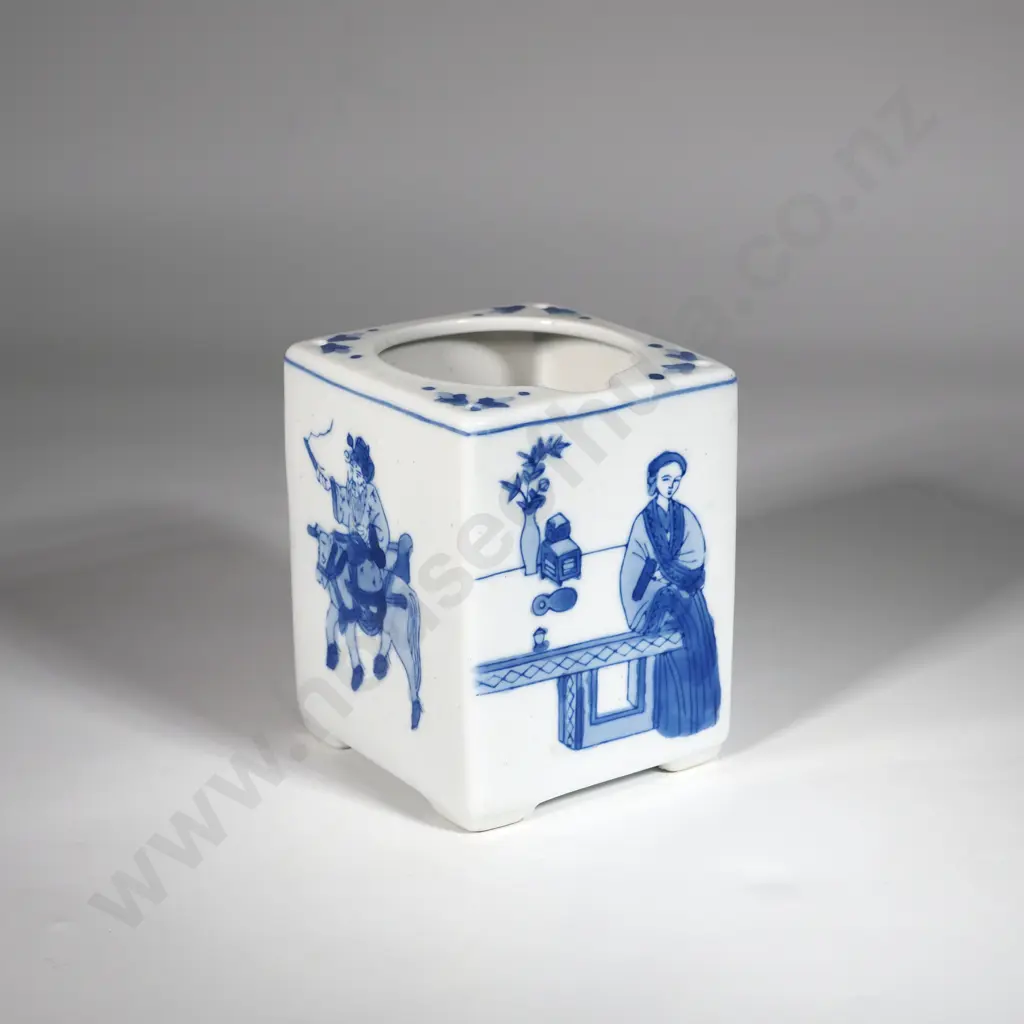 Chinese Blue & White Square Brush Pot. Image 1++