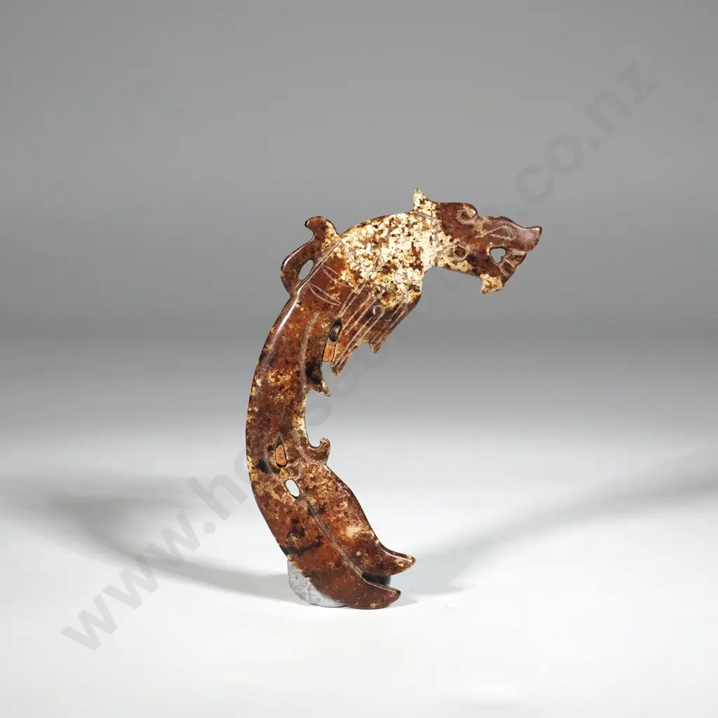 Jade Stylized Figure of a Dragon or Mythical Creature of Flattened Form. Image 1++