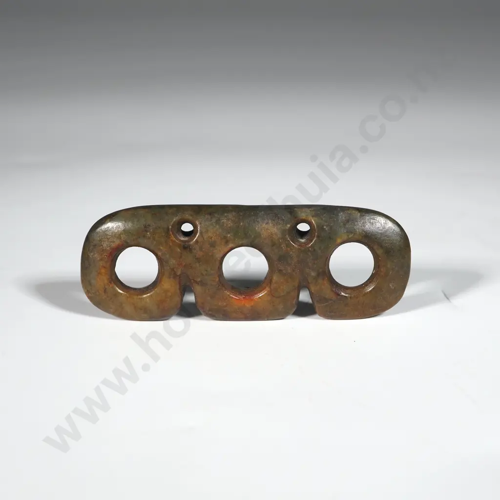 Antique Chinese Jade Carving Amulet/Pendant w Three Large & Two Small Round Holes. Image 1++