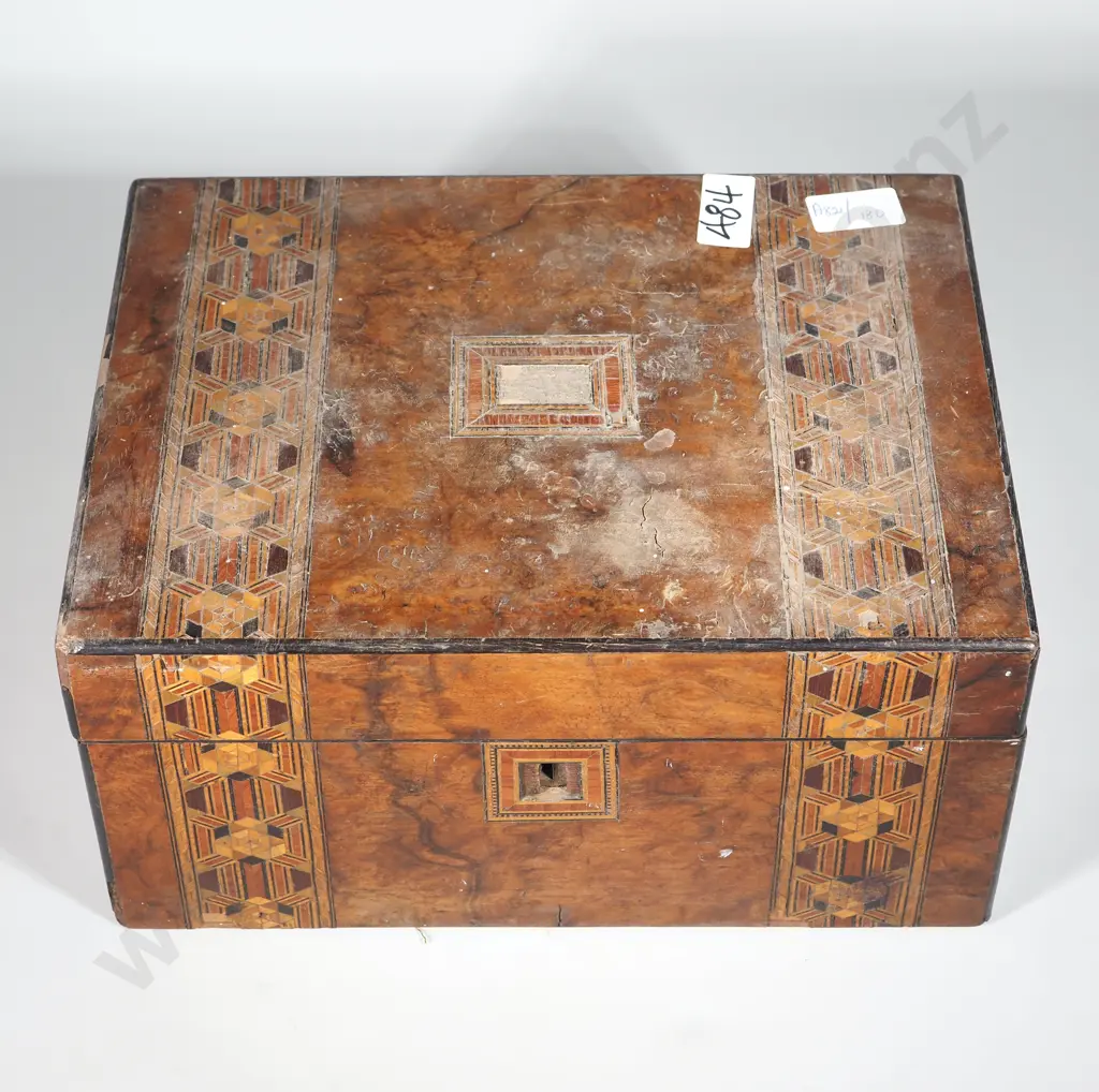 Marquetry Writing Box With Inkwell. Writing Slope Missing. Damaged. Image 1++