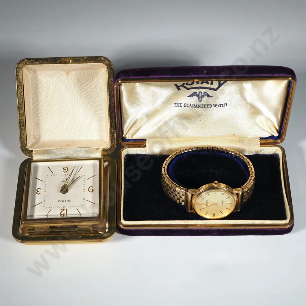 Cased Wrist Watch & Traveling Alarm Clock. Image 1++