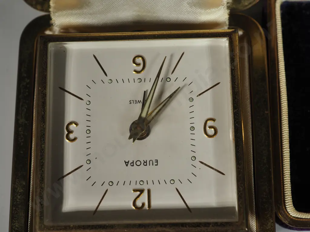Cased Wrist Watch & Traveling Alarm Clock. Image 1++