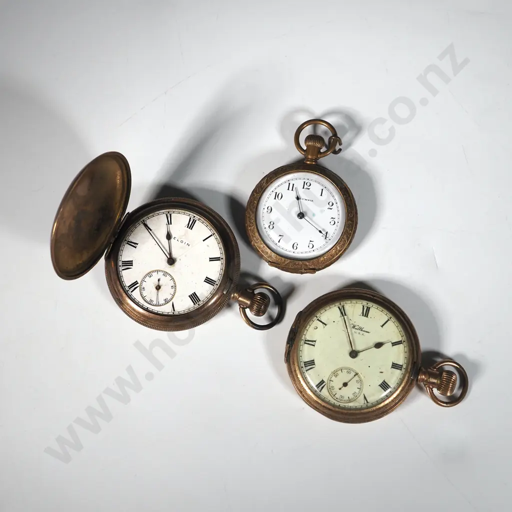 Three Gold Plated Pocket Watches. One w Embossed Case. Image 1++