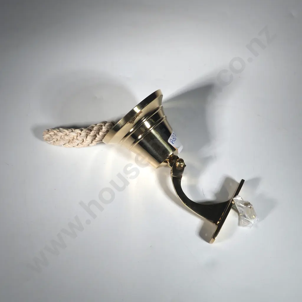 Brass Door Bell w Plaited String Pull. Image 1++