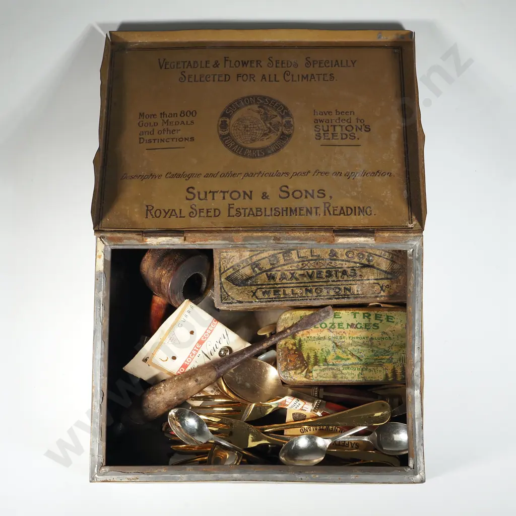 Lot of Vintage Boxes & Tins, & Gilt Cake Forks & Teaspoons. Image 1++