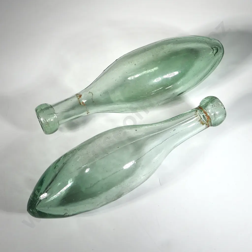 Two Green Mid 19th Century Topedo Bottles Used For Carbonated Water.  Image 1++