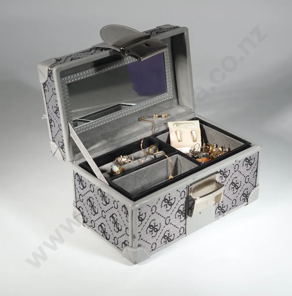 Cased Jewellery Box w Two Layers  Containing Assorted Lot of Costume Jewellery. Image 1++