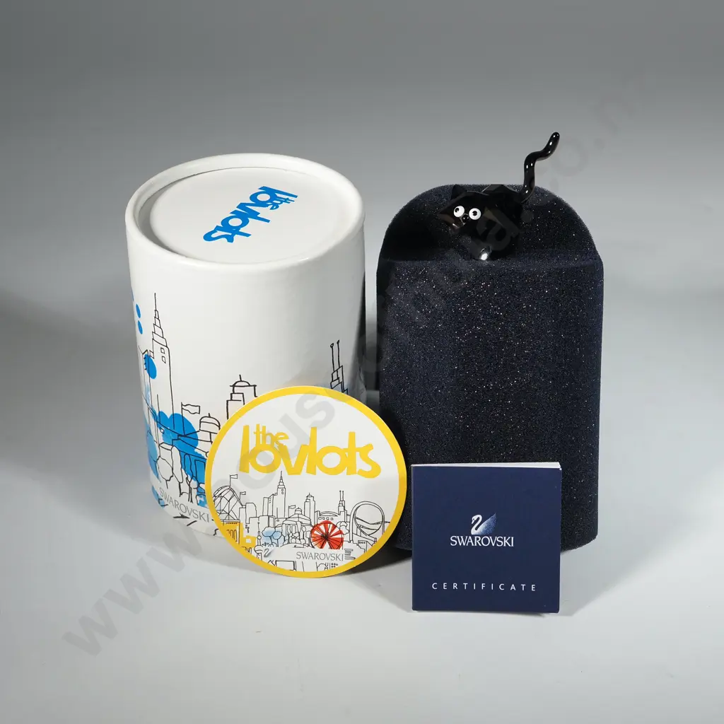 Retired Swarovski Nut Jet Crystal Figure Lovlots - Theo The Black Cat. Image 1++