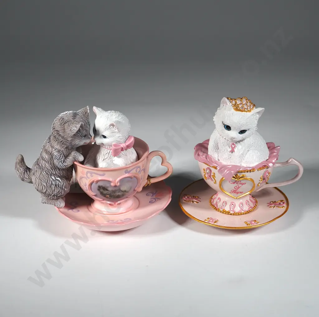 Two Cat in Teacup Collectibles -One From The Thomas Kinkade Tea-riffic Kitties & the Other the Hamilton Collections Image 1++